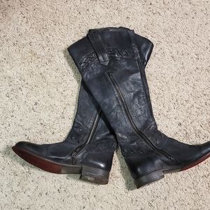 Bedstead tall black leather boots